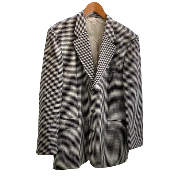 VTG Hugo Boss 90s Houndstooth Wool Blazer Mens 46R Oversized Made in Germany - Picture 1 of 11